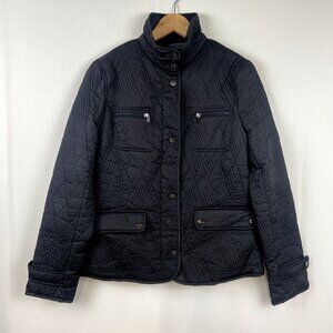 Kenneth Cole Quilted Jacket Womens Medium Black Full Zip Button Front Pockets